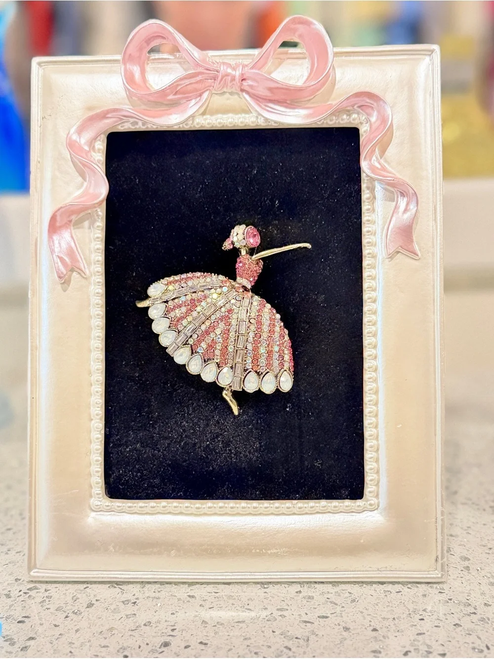 Framed Jeweled Ballerina Art Pink Rhinestone Ballet Decor